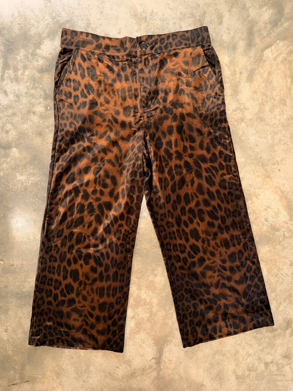 CAbi Leopard Print Faux Suede Wide Leg Pants XL Animal Print